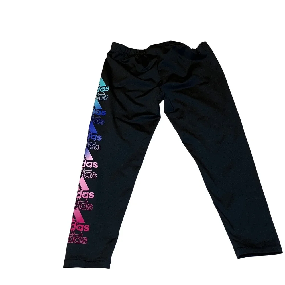 Adidas Girls Size 4 Black Ombre Logo Leggings SlPink Blue Stacked Graphic